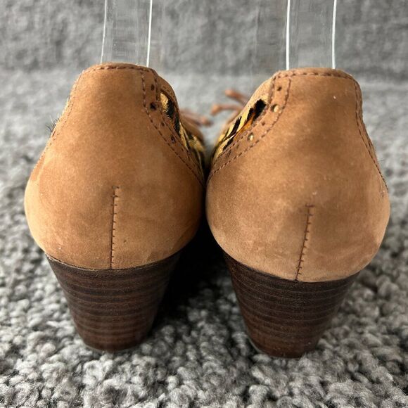 Sebago Surrey Tie Camel Hair Wedge Shoe Womens 8 Leather Suede Slip On Leopard - Picture 5 of 10